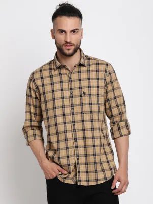 Men's Khaki Casual Big Checks Full Sleeve Shirt