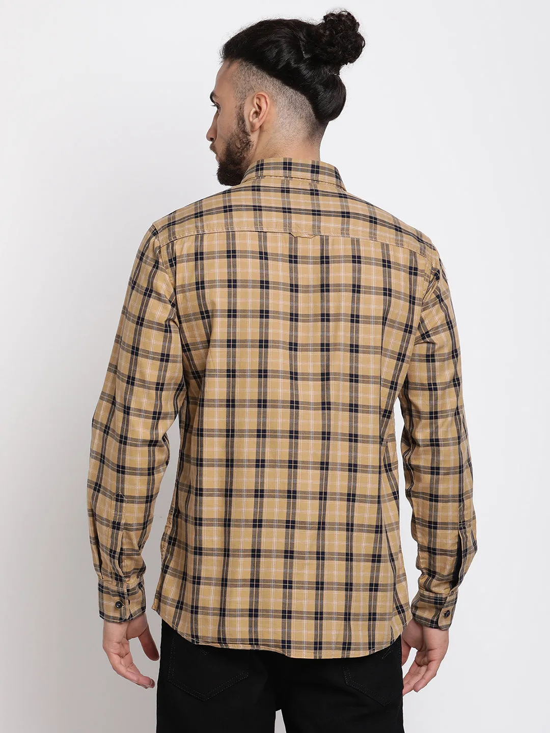 Men's Khaki Casual Big Checks Full Sleeve Shirt