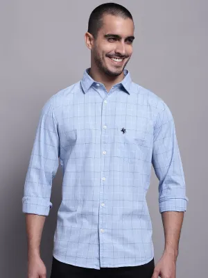 Men's Light Blue Casual Medium Checks Full Sleeve Shirt