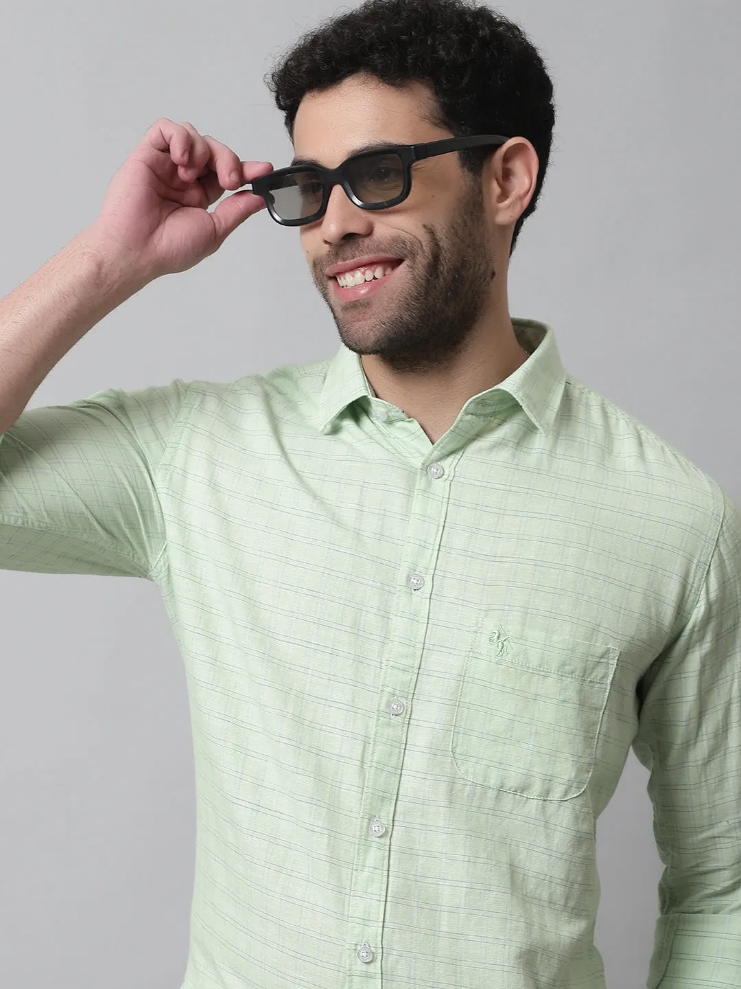 Men's Light Green Casual Small Checks Full Sleeve Shirt