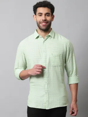 Men's Light Green Casual Small Checks Full Sleeve Shirt