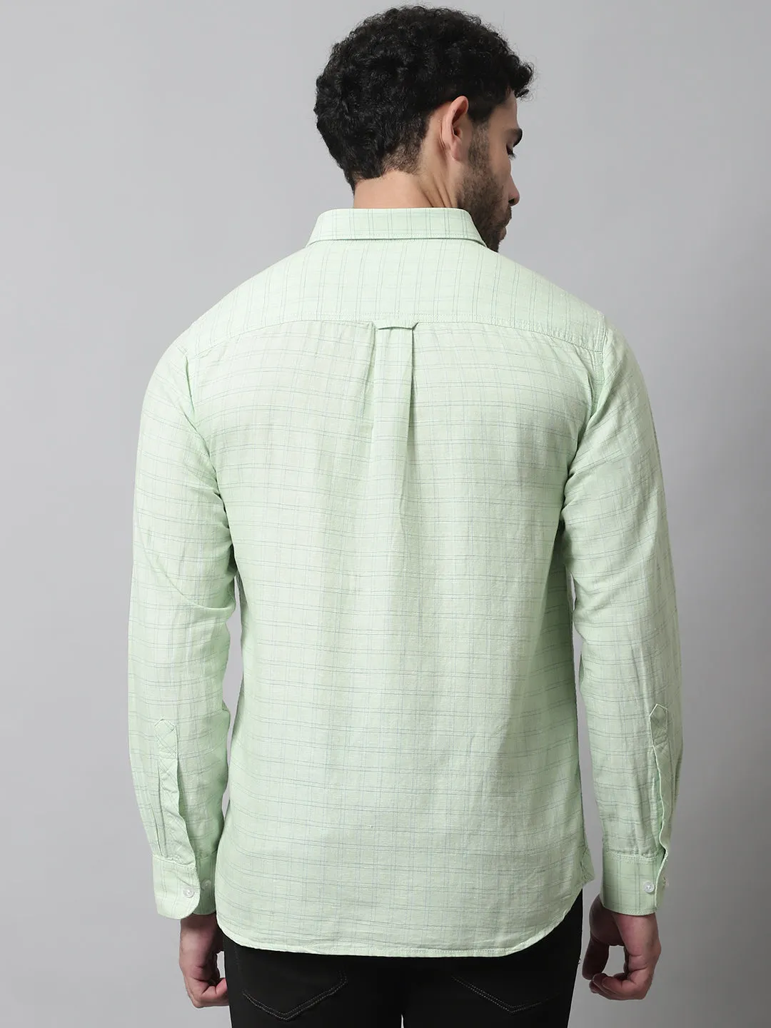 Men's Light Green Casual Small Checks Full Sleeve Shirt