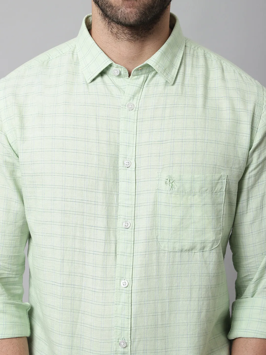 Men's Light Green Casual Small Checks Full Sleeve Shirt