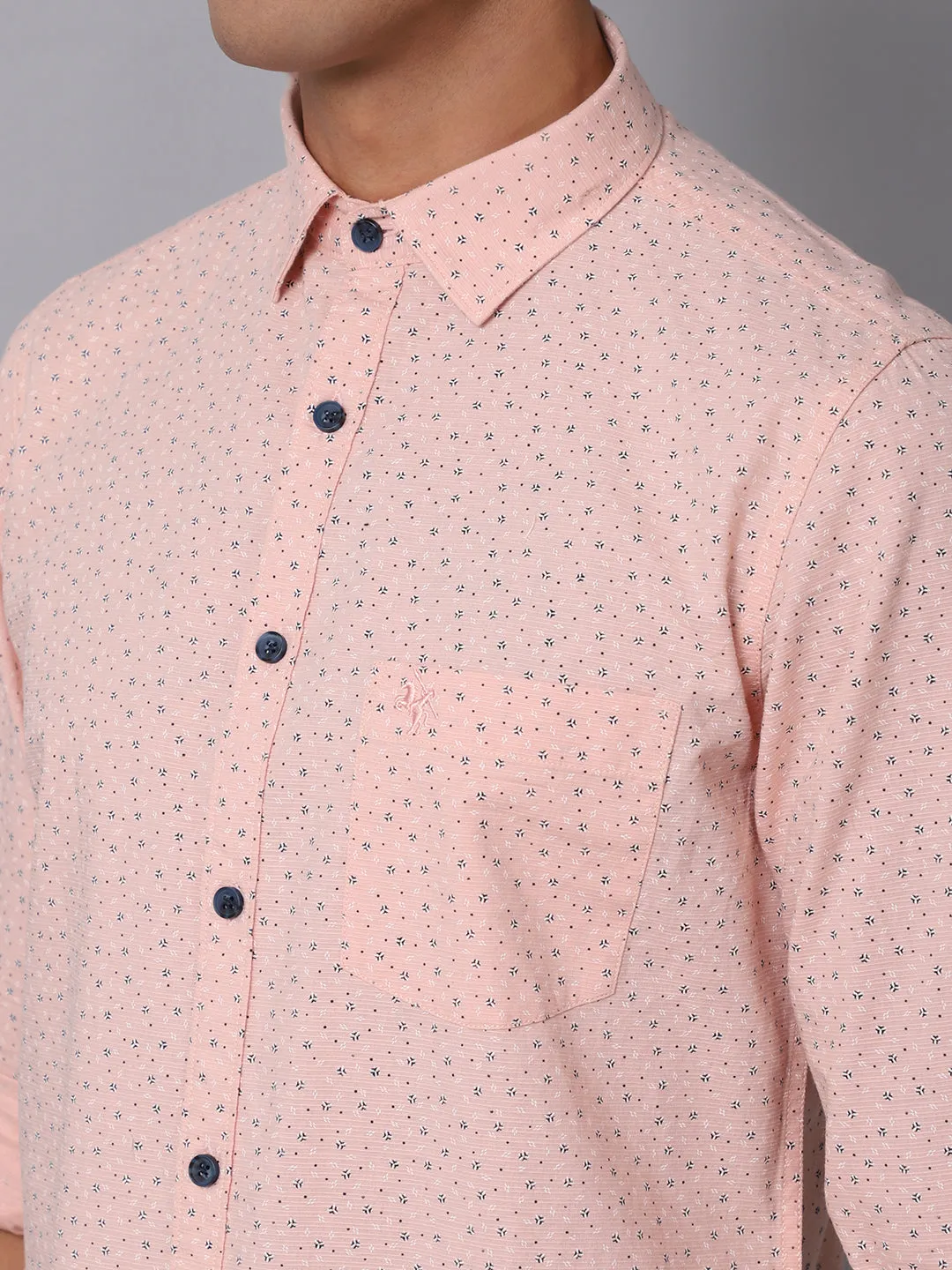 Men's Light Peach Casual Ditsy Print Full Sleeve Shirt