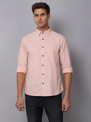 Men's Light Peach Casual Ditsy Print Full Sleeve Shirt