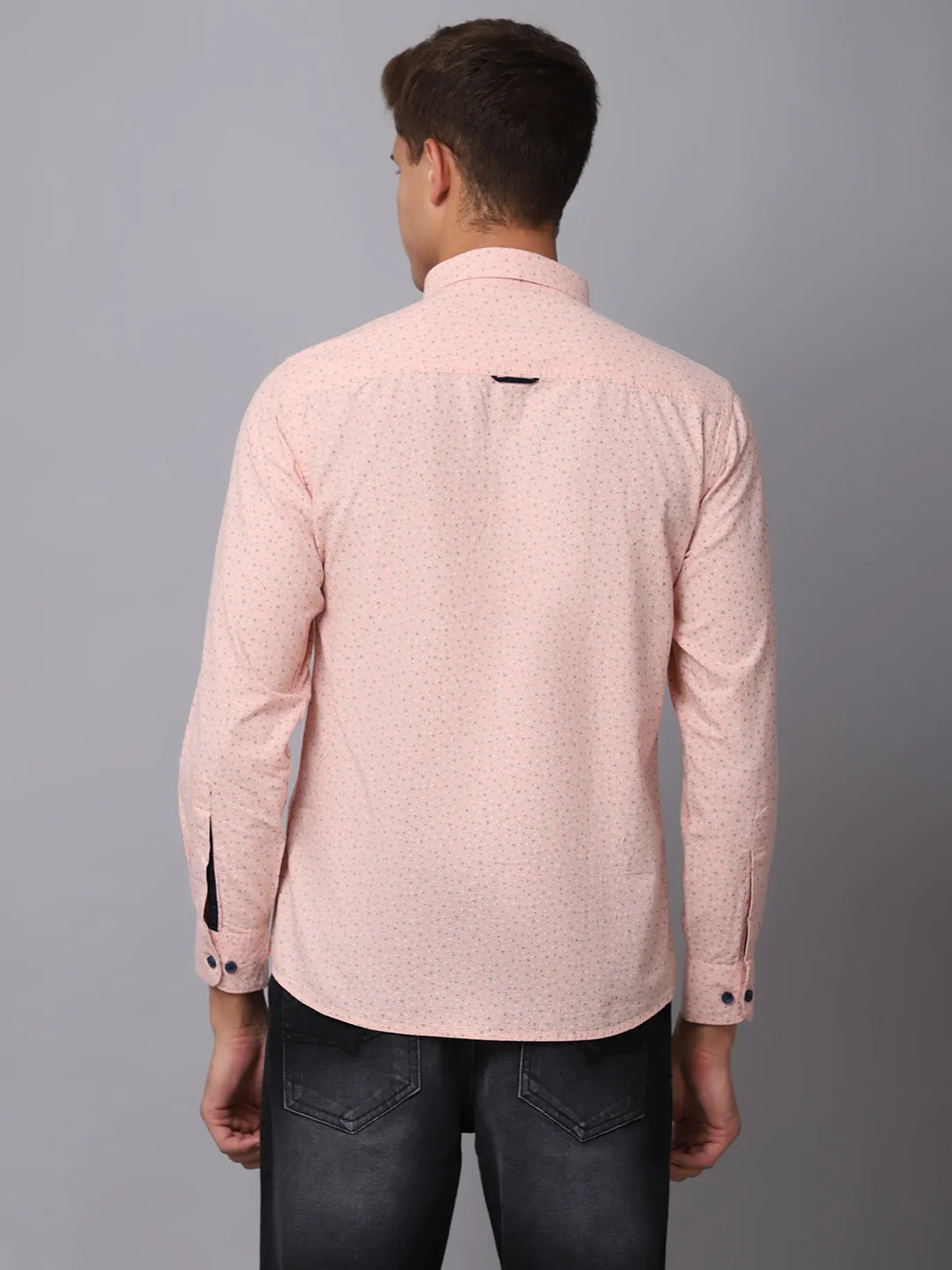 Men's Light Peach Casual Ditsy Print Full Sleeve Shirt