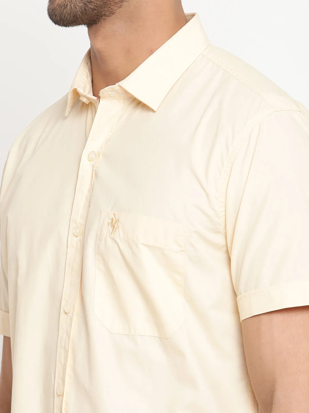 Men's Light Yellow Casual Plain Half Sleeve Shirt