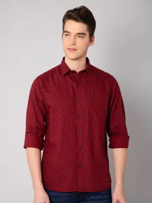 Men's Maroon Casual Floral Print Full Sleeve Shirt