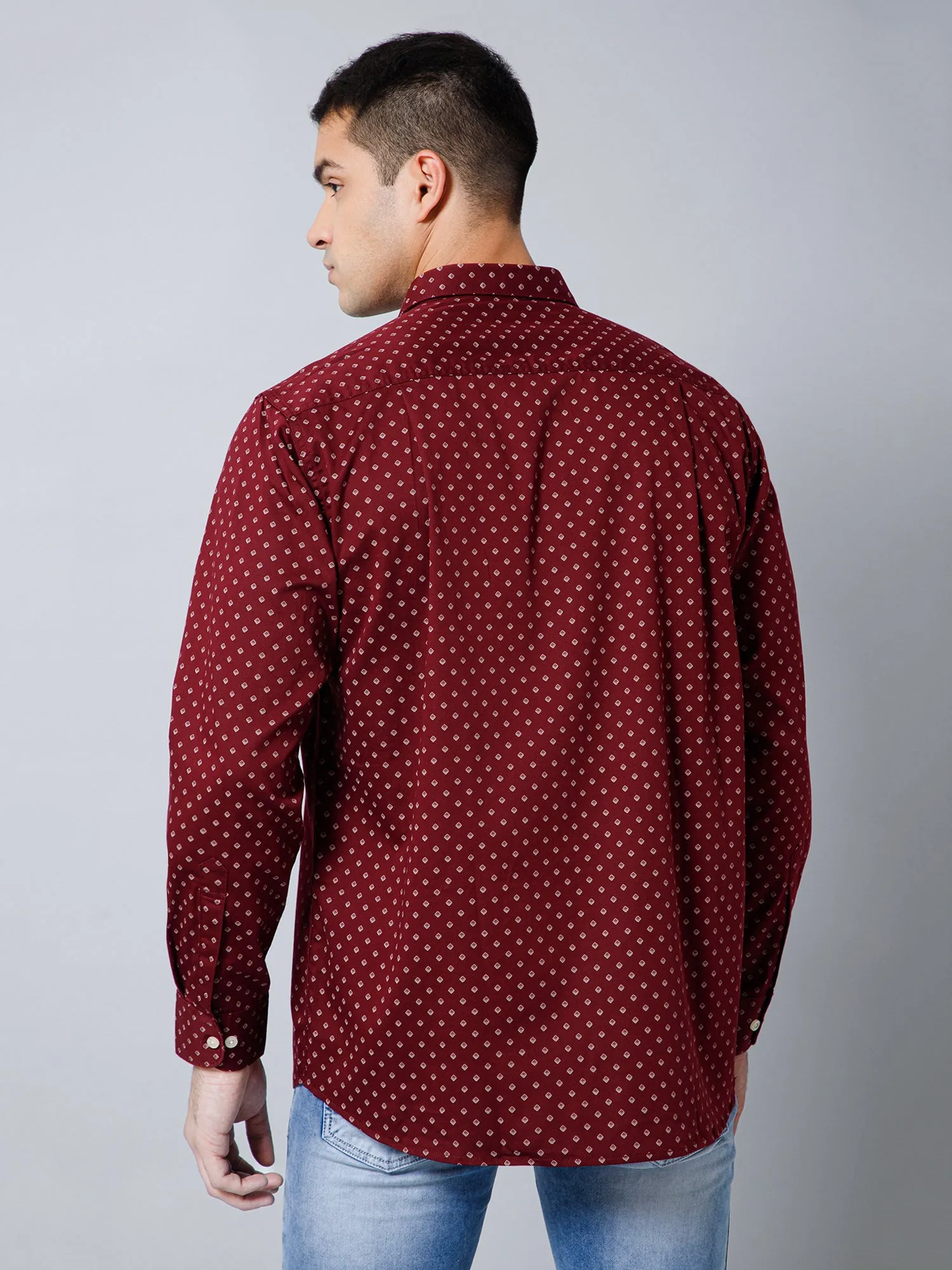 Men's Maroon Casual Geometric Ditsy Print Full Sleeve Shirt