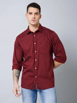 Men's Maroon Casual Geometric Ditsy Print Full Sleeve Shirt