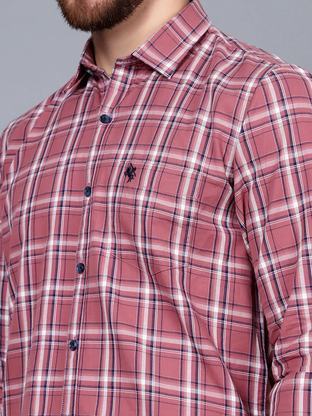 Men's Mauve Casual Medium Checks Full Sleeve Shirt