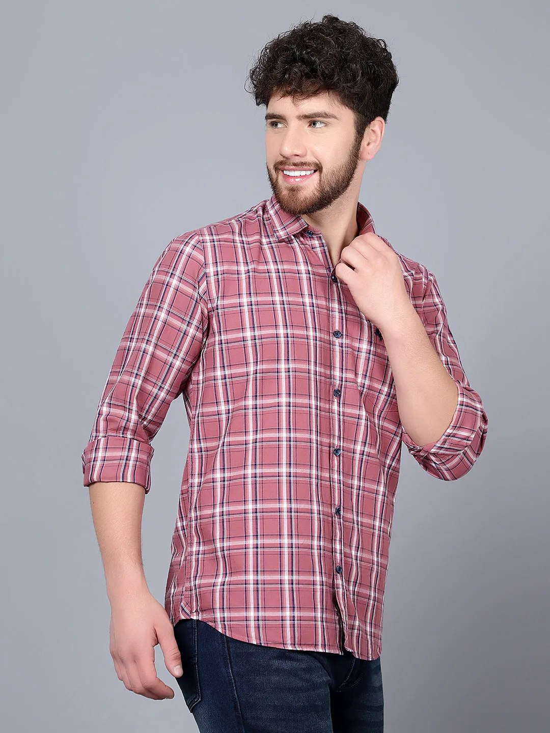 Men's Mauve Casual Medium Checks Full Sleeve Shirt