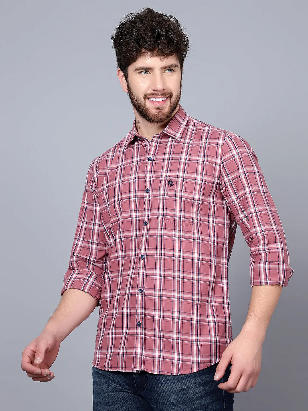 Men's Mauve Casual Medium Checks Full Sleeve Shirt