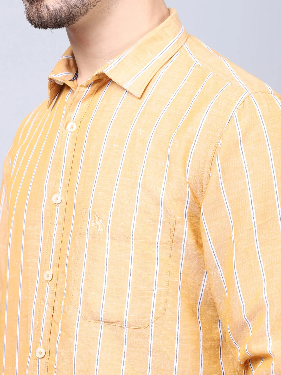 Men's Mustard Casual Broad Stripe Full Sleeve Shirt