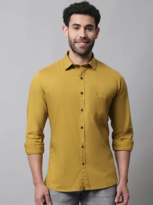 Men's Mustard Casual Plain Stretch Full Sleeve Shirt