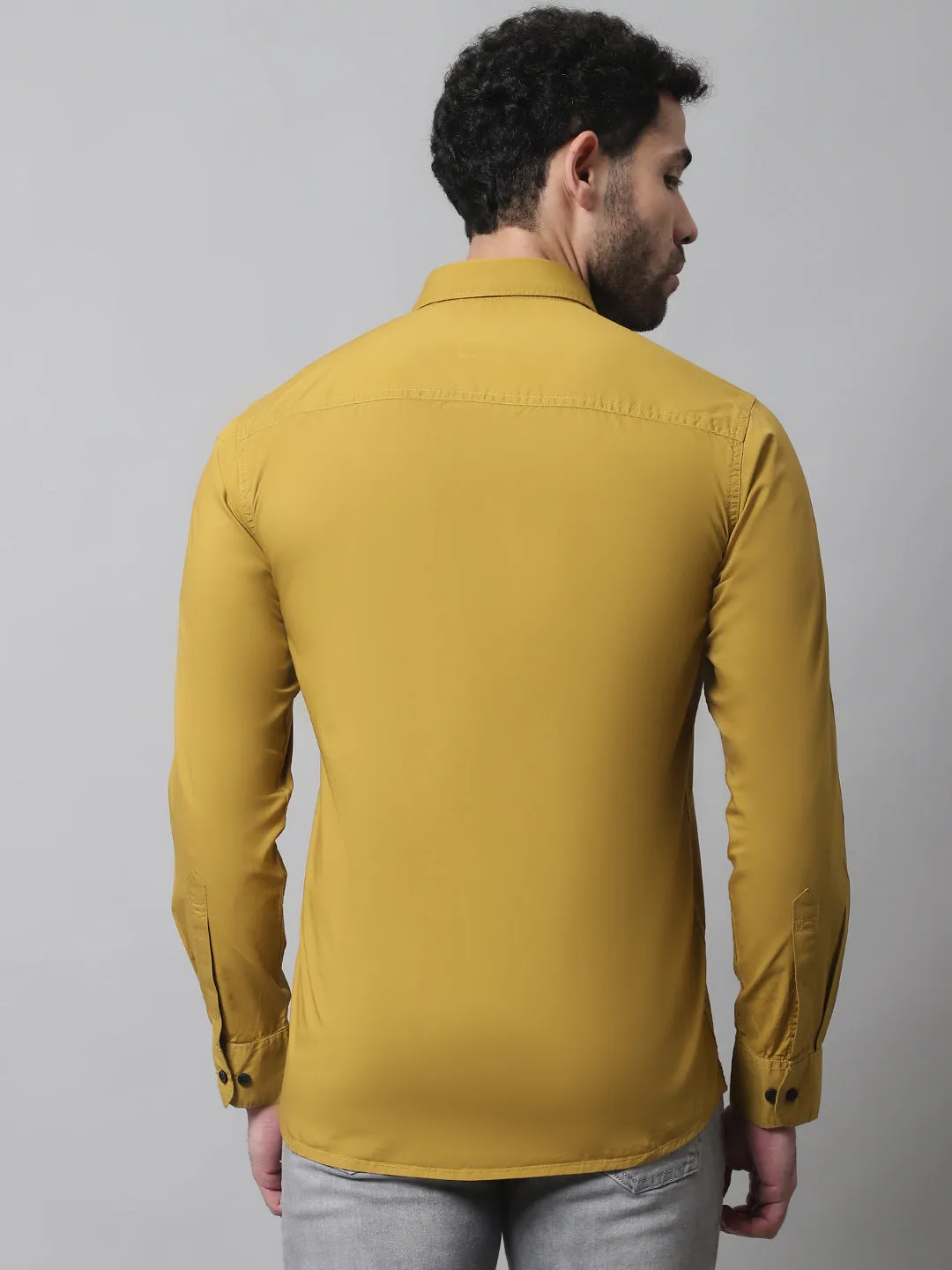 Men's Mustard Casual Plain Stretch Full Sleeve Shirt