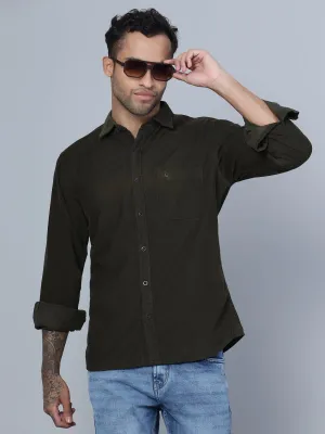 Men's Olive Green Casual Corduroy Full Sleeve Shirt