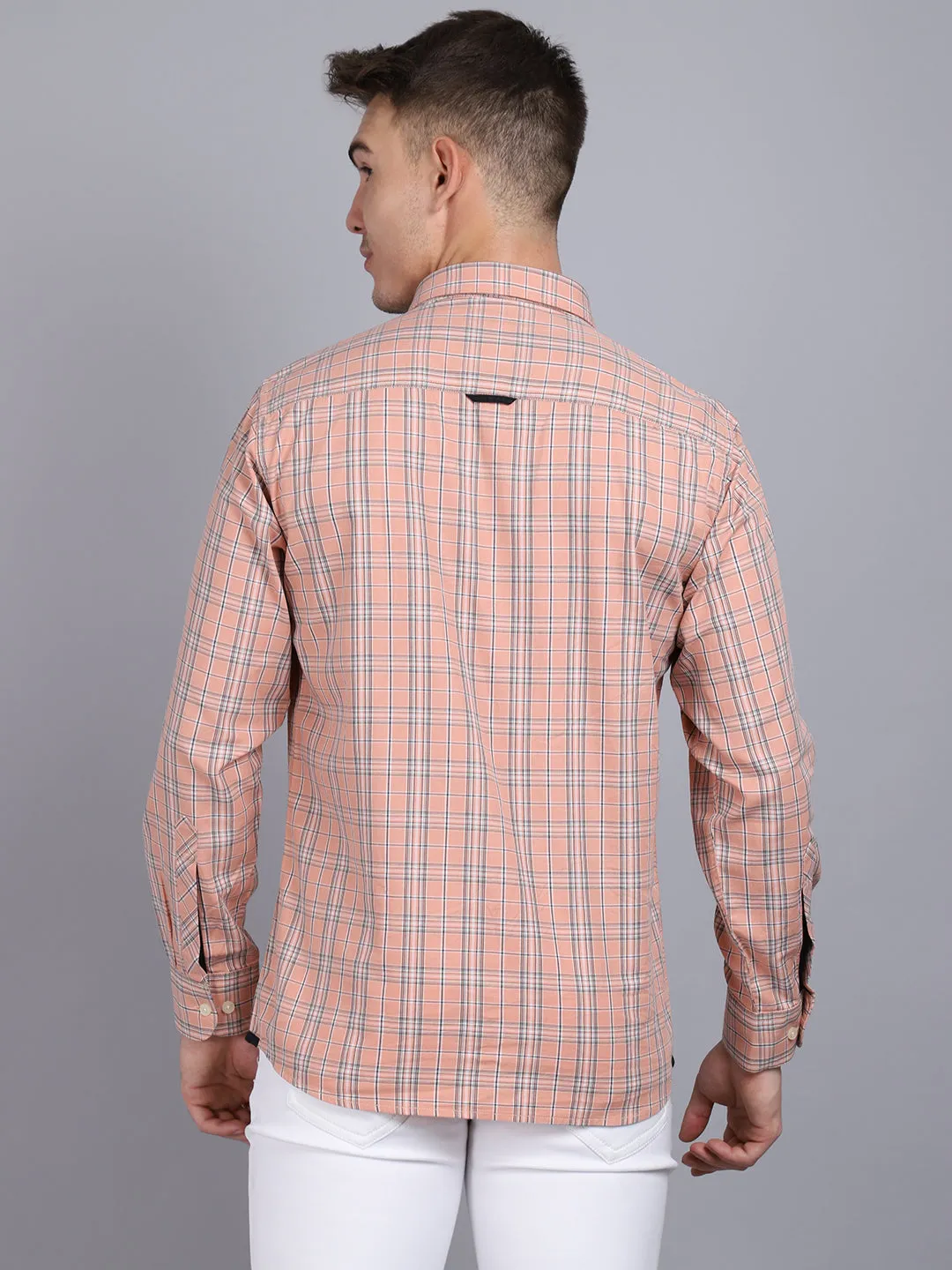 Men's Peach Casual Medium Checks Full Sleeve Shirt