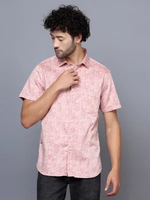 Men's Pink Casual Floral Print Half Sleeve Shirt