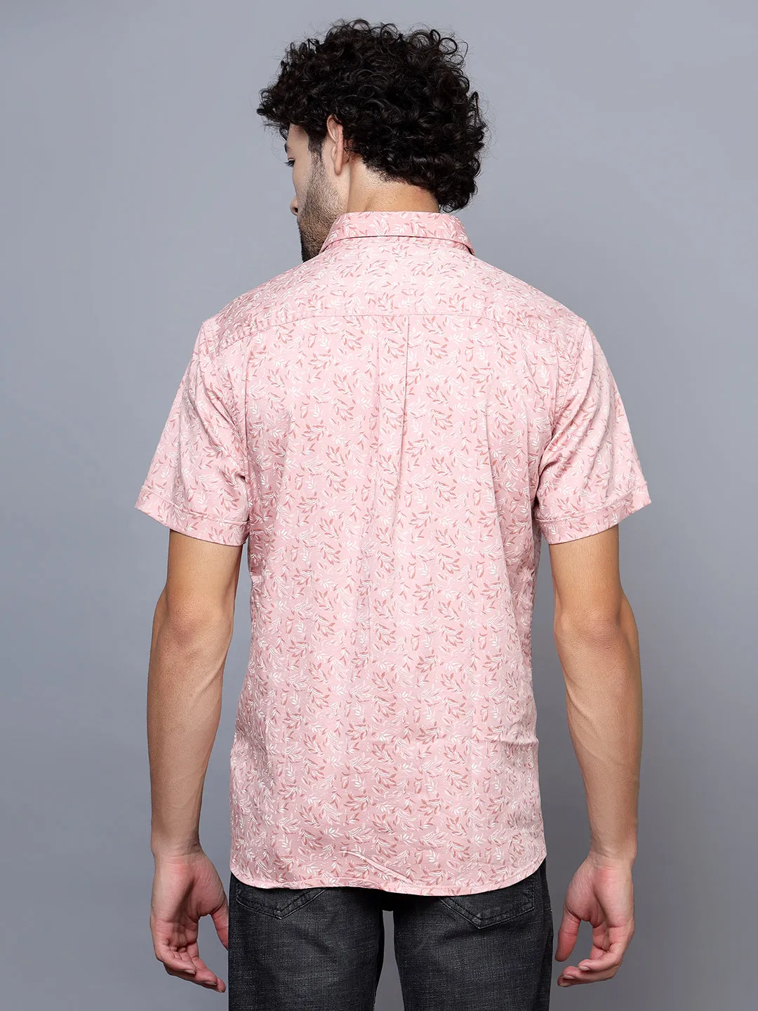 Men's Pink Casual Floral Print Half Sleeve Shirt