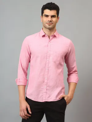 Men's Pink Casual Plain Full Sleeve Shirt