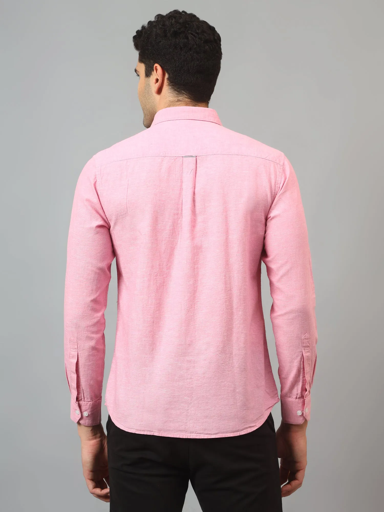 Men's Pink Casual Plain Full Sleeve Shirt