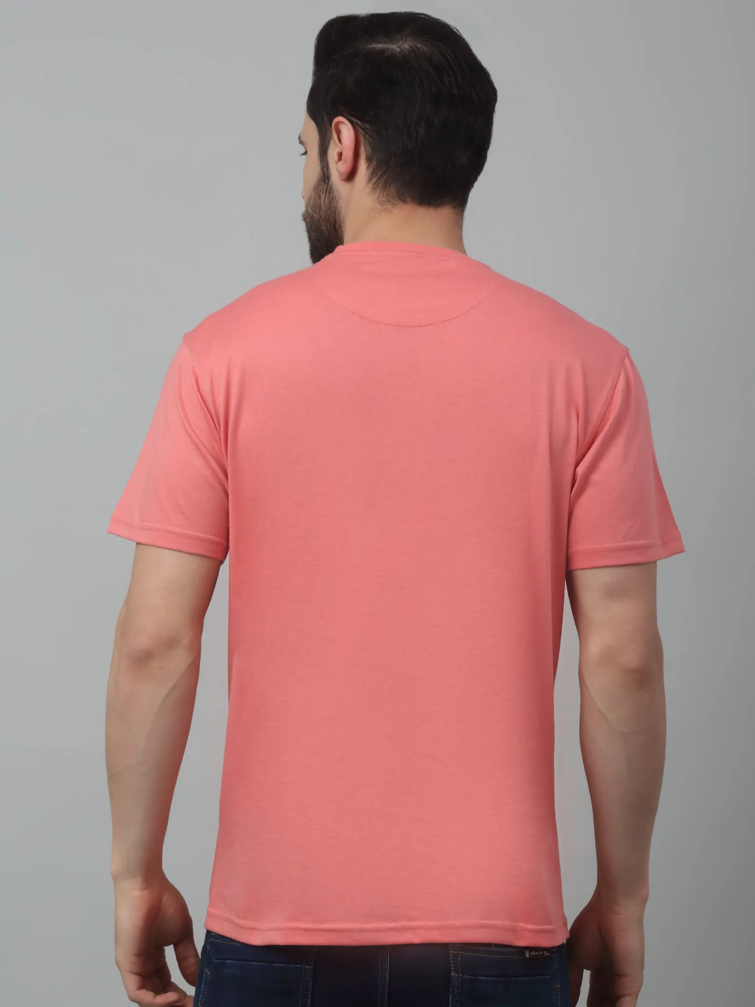 Men's Pink  Round neck Half Sleeve T-Shirt with print