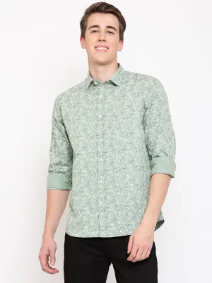 Men's Pista Green Casual Floral Print Full Sleeve Shirt