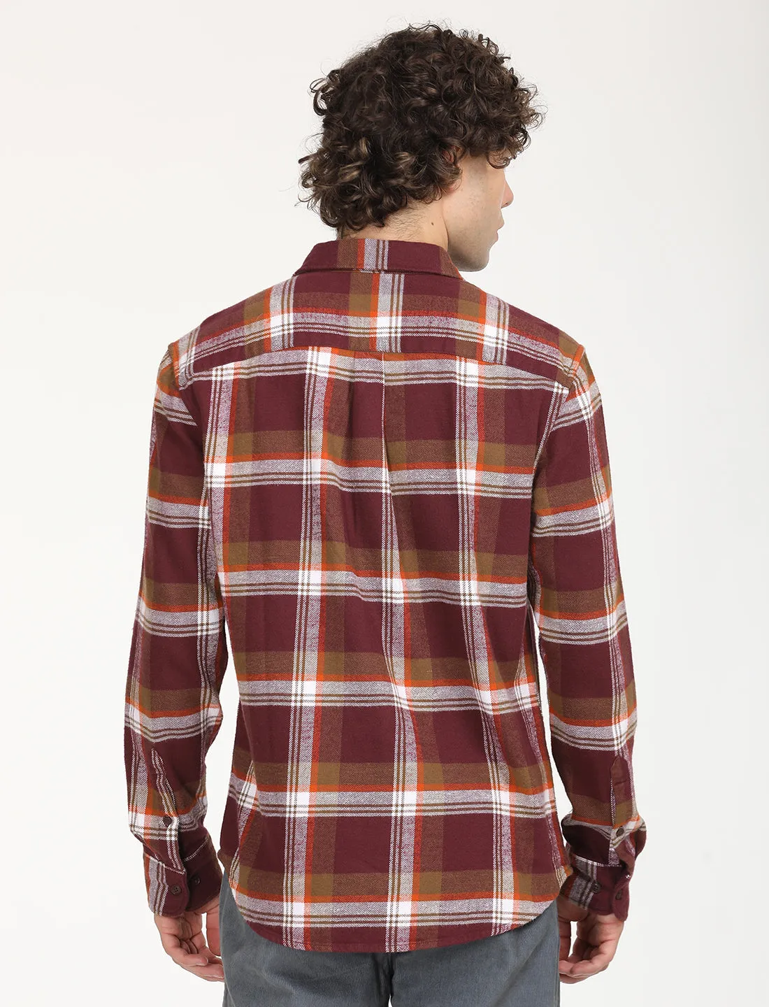 Men's Plaid Maroon Spread Collar Shacket