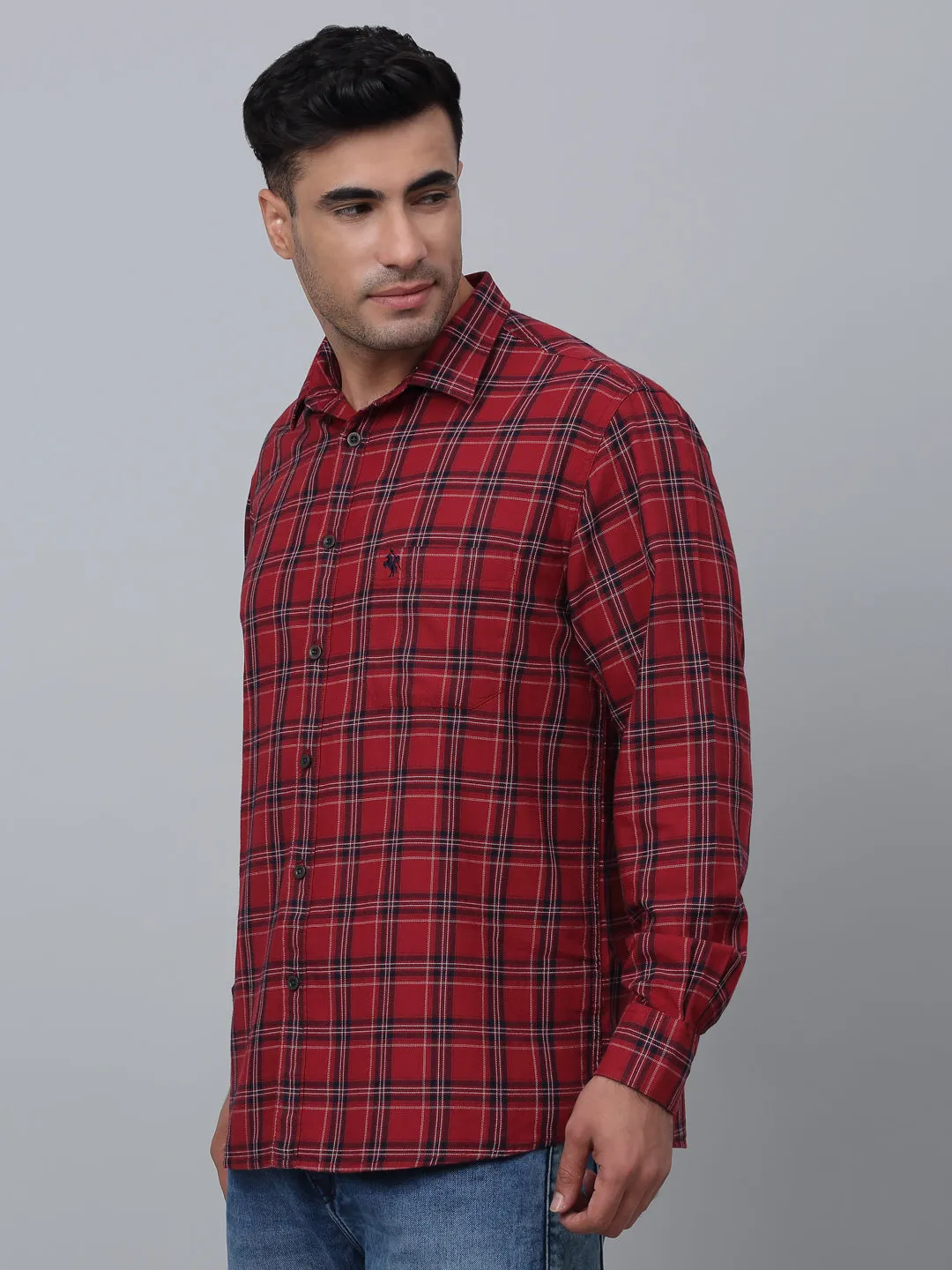 Men's Red  Casual Big Checks Full Sleeve Shirt