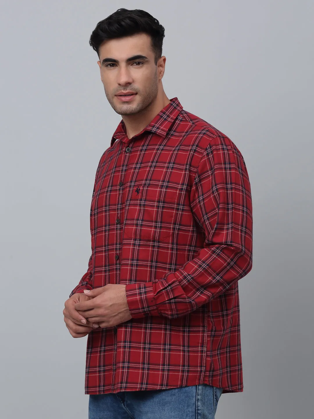 Men's Red  Casual Big Checks Full Sleeve Shirt