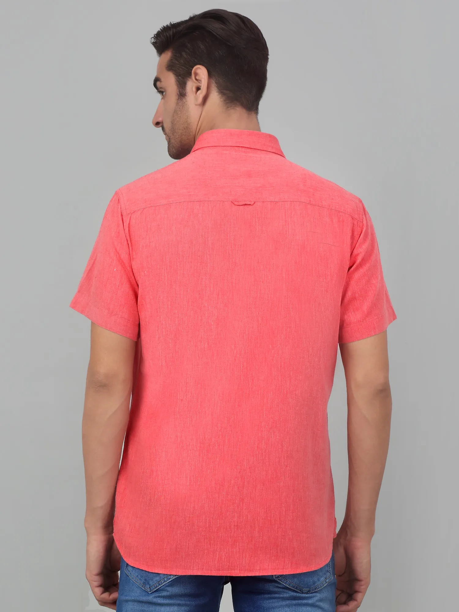 Men's Red Casual Plain Half sleeve Shirt