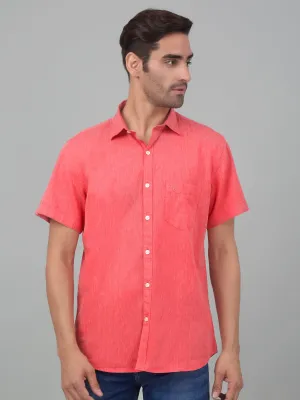 Men's Red Casual Plain Half sleeve Shirt