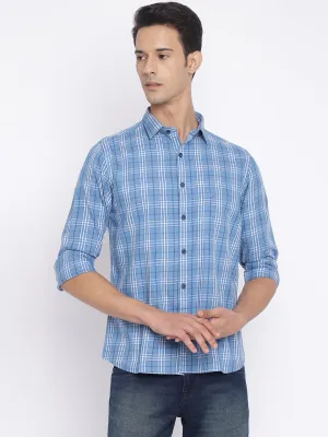 Men's Sky Blue Casual Big Checks Full Sleeve Shirt