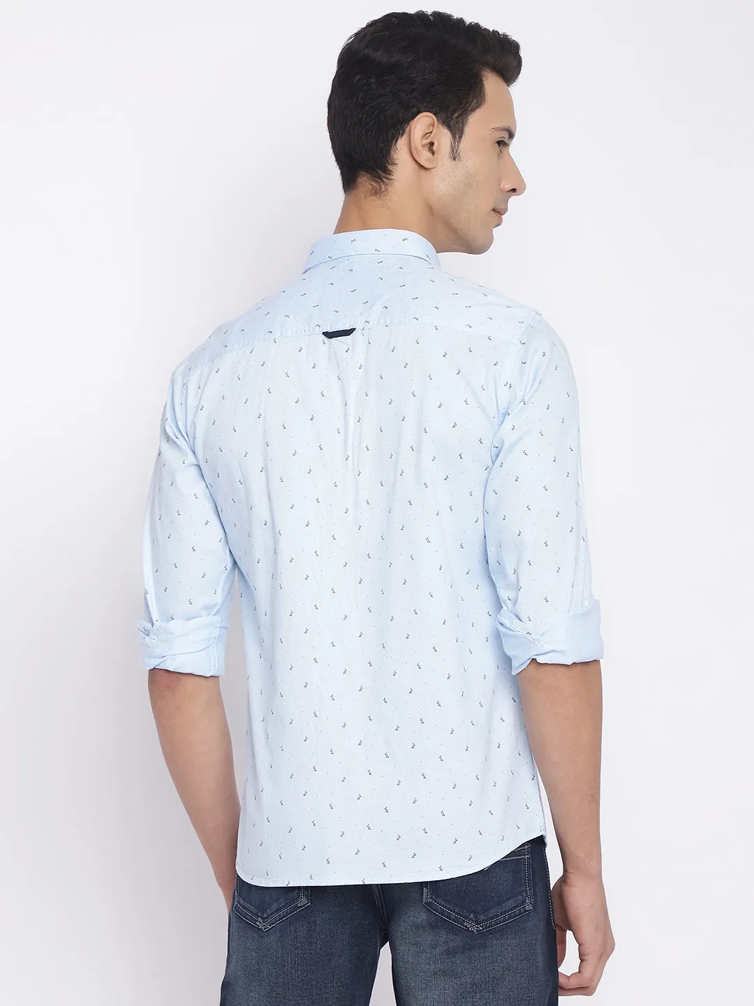 Men's Sky Blue Casual Ditsy Print Full Sleeve Shirt