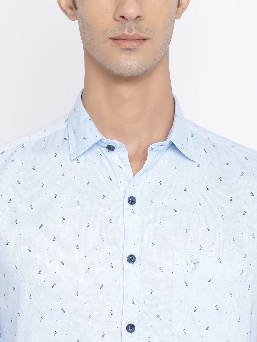 Men's Sky Blue Casual Ditsy Print Full Sleeve Shirt