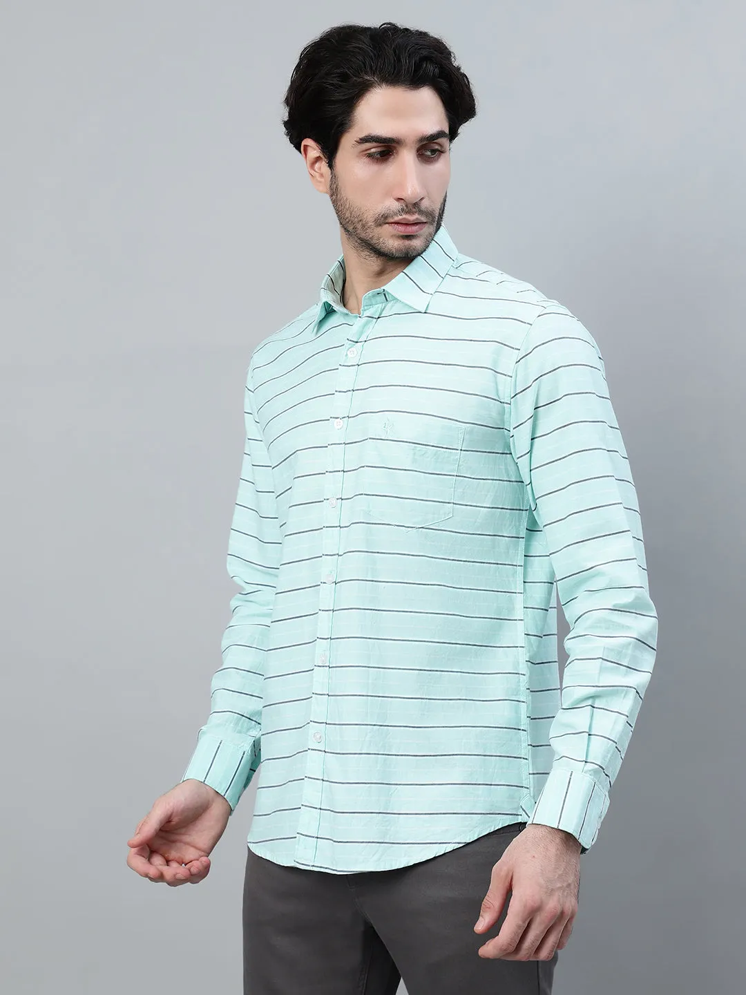 Men's Sky Blue Striped Full Sleeve Casual Shirt