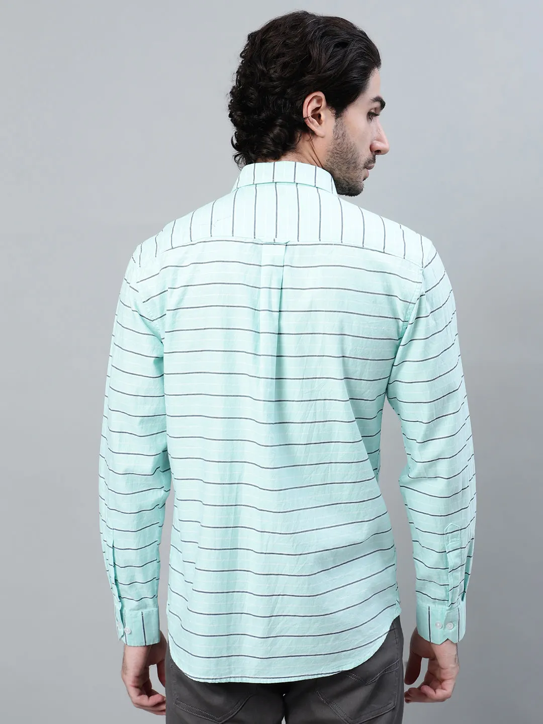 Men's Sky Blue Striped Full Sleeve Casual Shirt