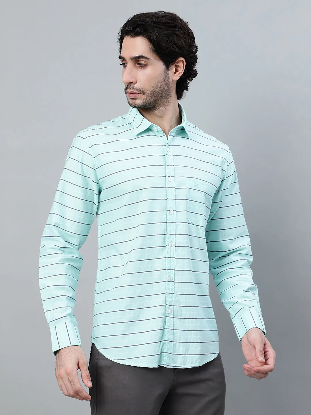 Men's Sky Blue Striped Full Sleeve Casual Shirt