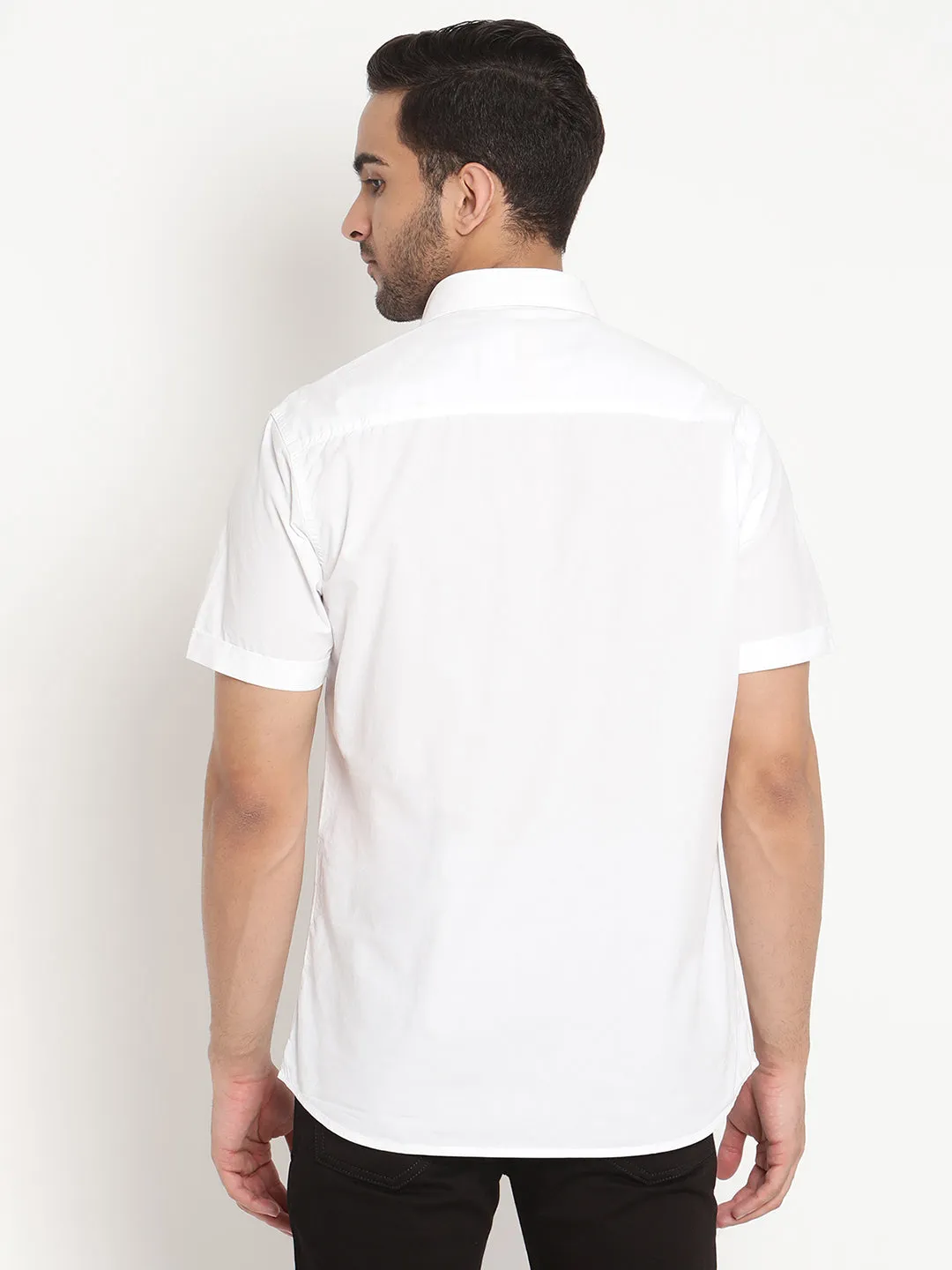 Men's White Casual Plain Half Sleeve Shirt