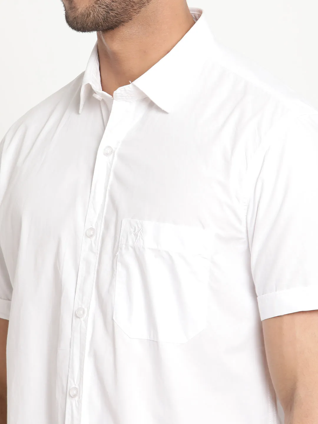 Men's White Casual Plain Half Sleeve Shirt