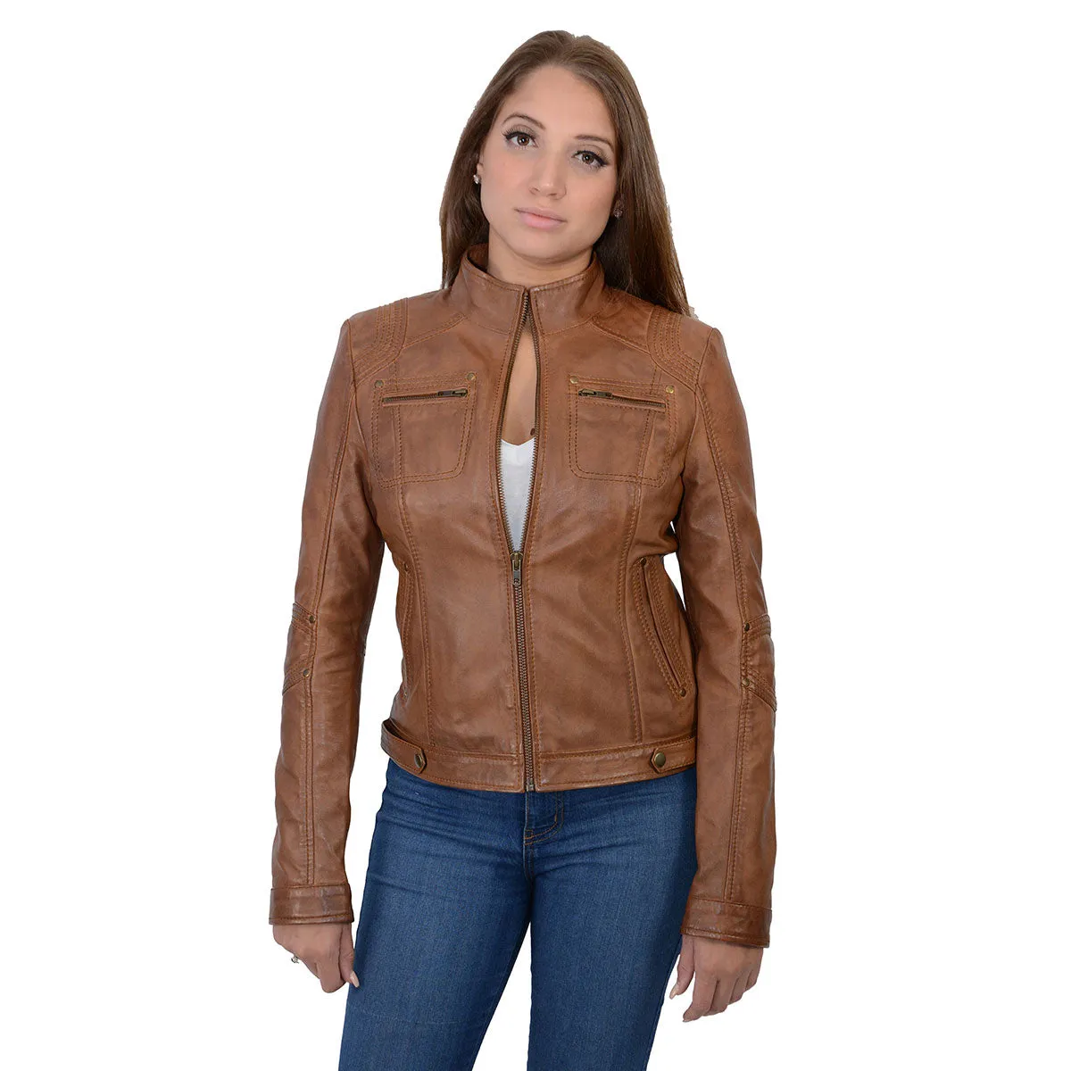 Milwaukee Leather SFL2800 Women's Racer Whiskey Stand Up Collar