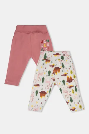 Oh Baby Cotton Interlock Knit Animal Print Pant Pack Of - 2 - Pink & Assorted - Tr01