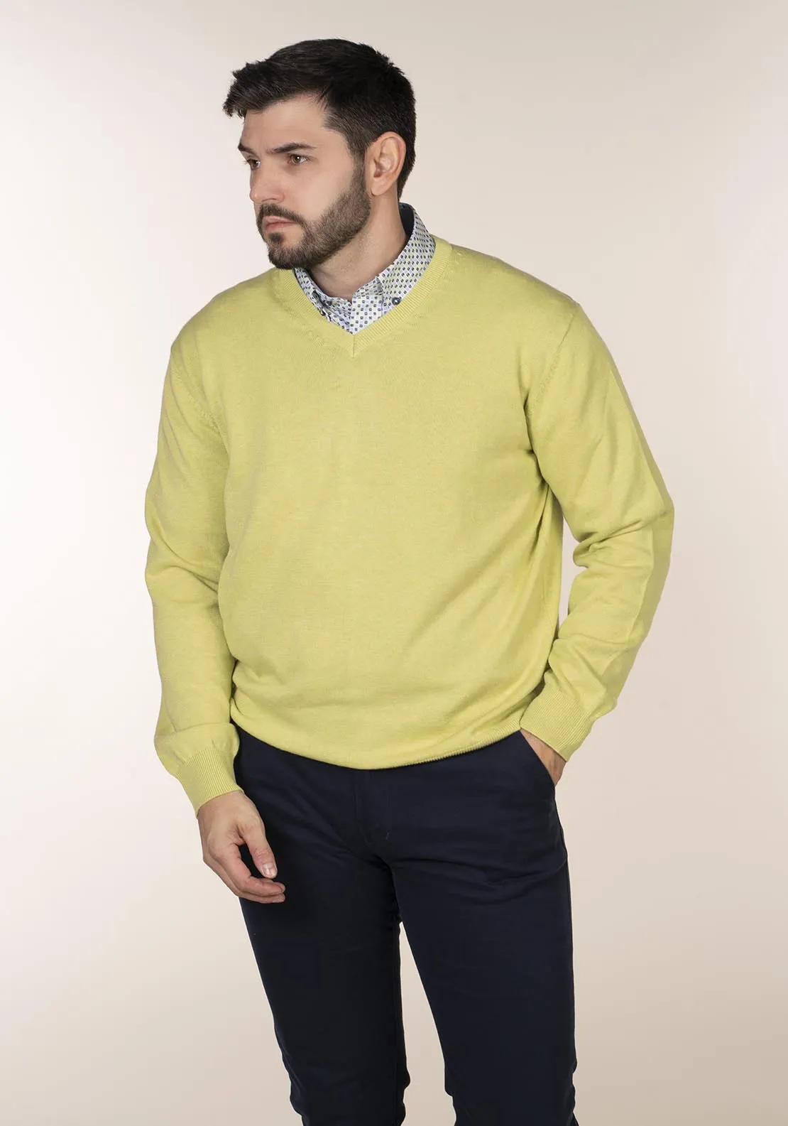 Plain Cotton V Neck Sweaters