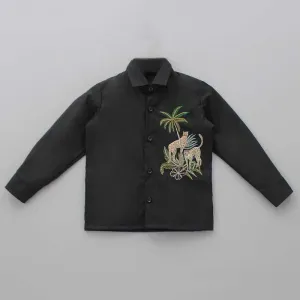 Pre-Order- Black Cheetah Hand Embroidered Full Shirt