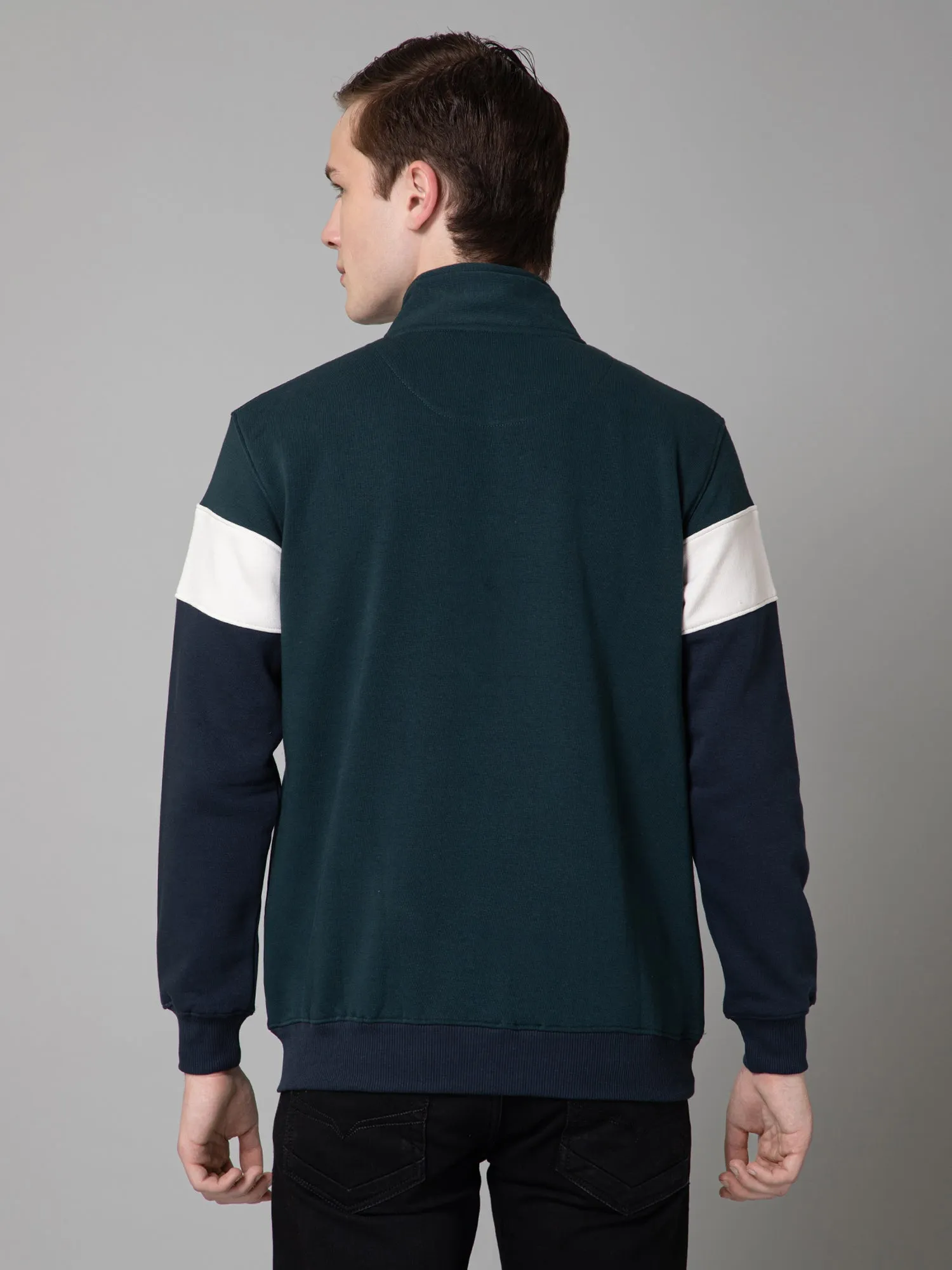 Printed Teal Full Sleeves Mock Collar Regular Fit Casual Sweatshirt for Men