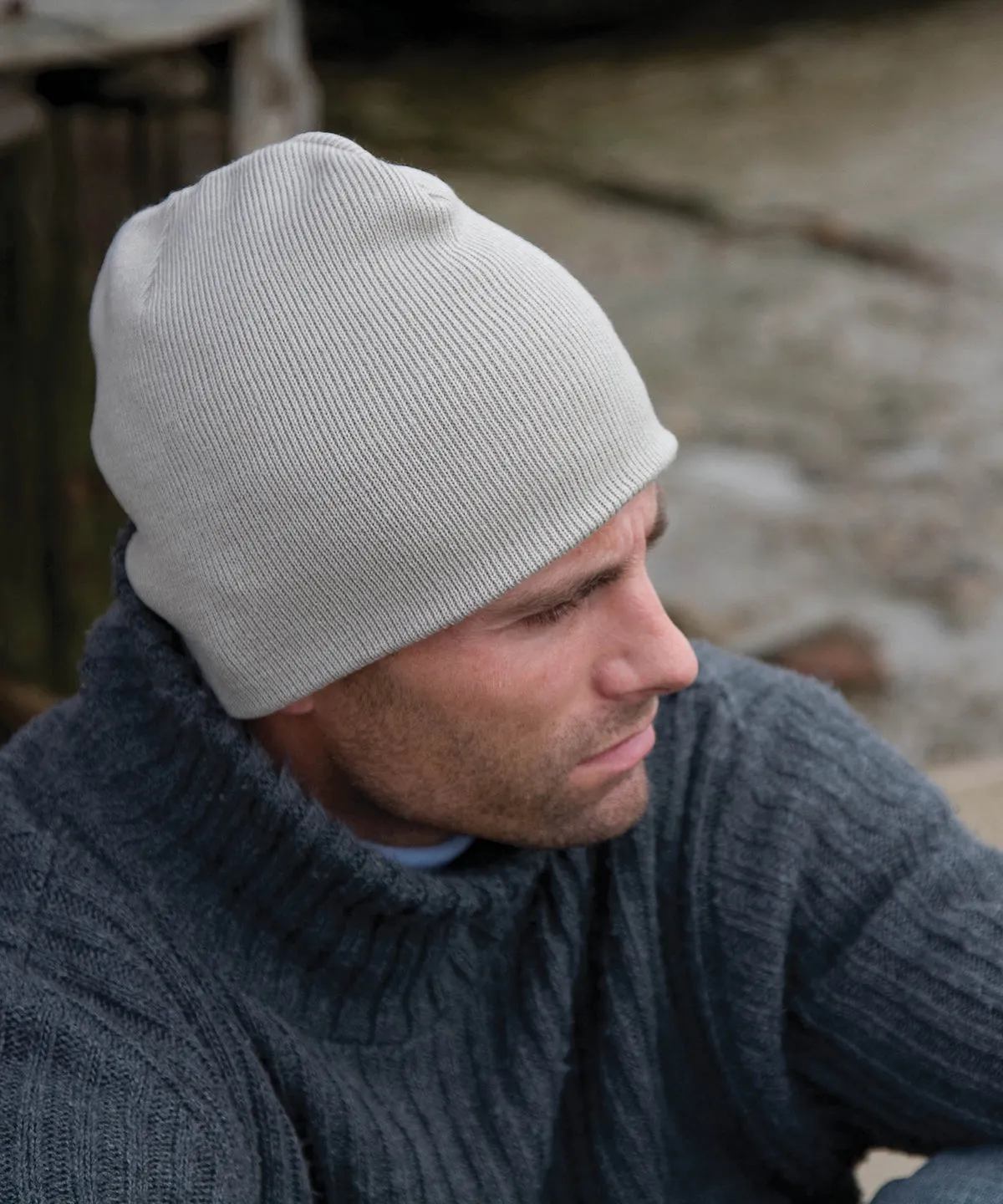 Pull-on soft-feel acrylic hat | Stone