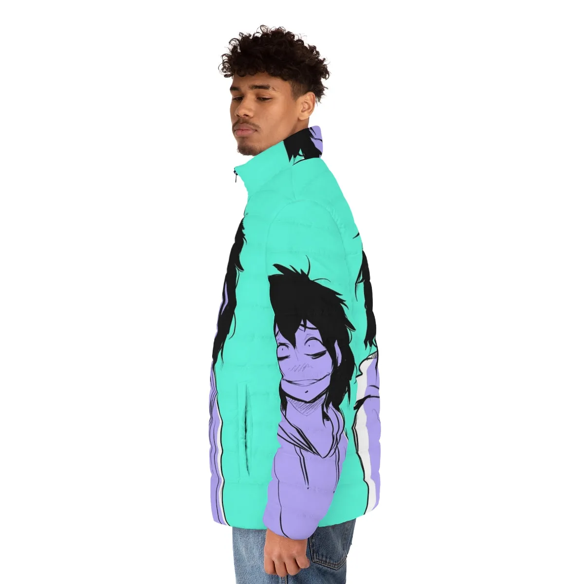 "Terrifying Jeff the Killer Inspired Puffer Jacket - Creepy Horror Style"