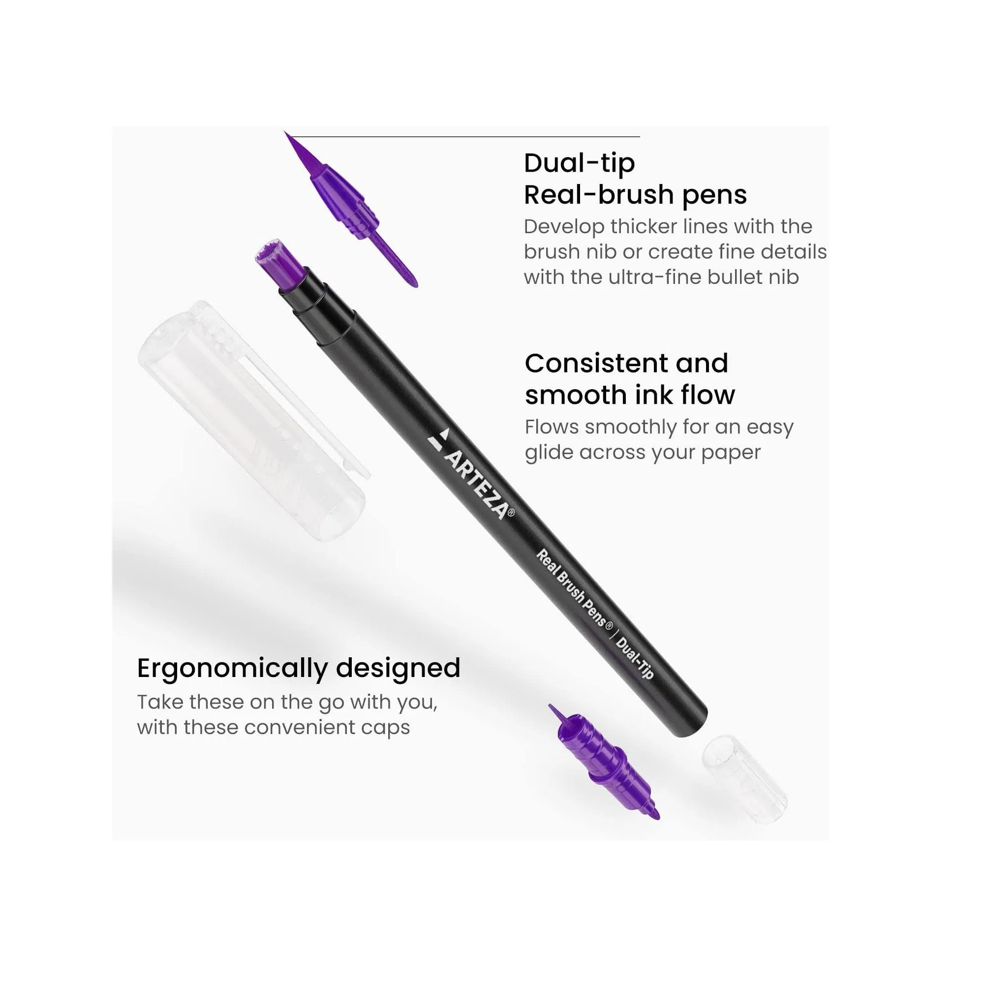 Real Brush Pens | 36 Colors | Dual-Tip Watercolor Markers with Flexible Nylon Brush Tips