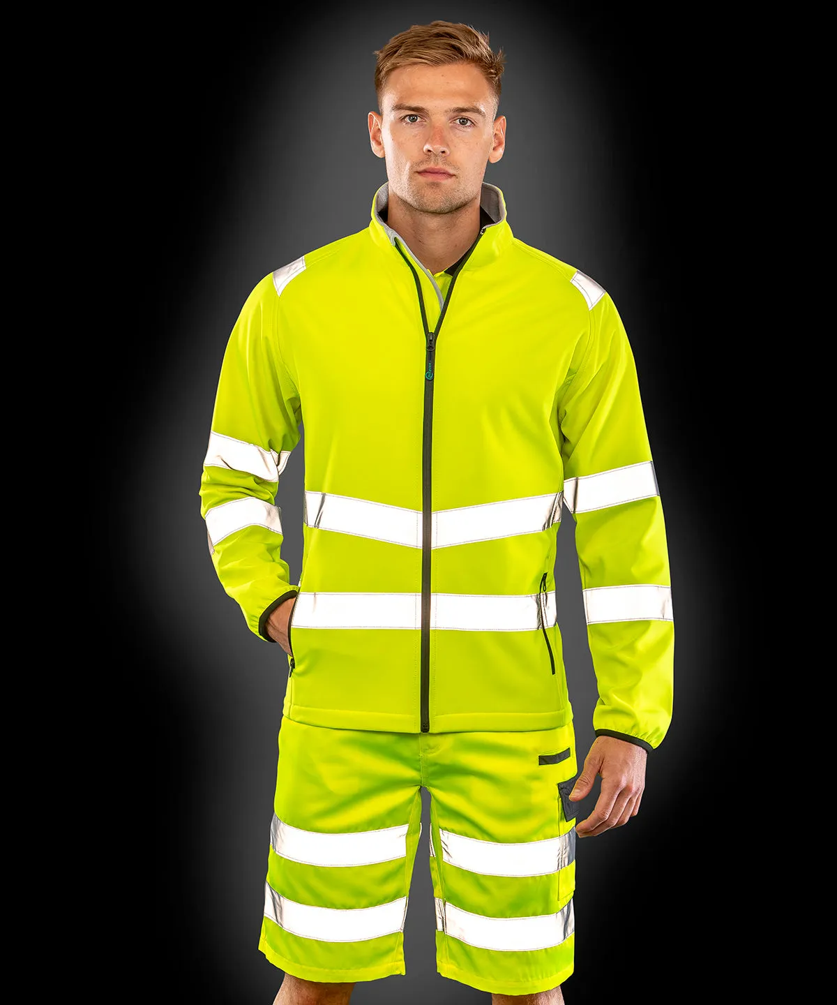 Recycled 2-layer printable safety softshell | Fluorescent Orange